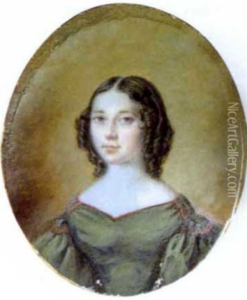 Une Jeune Fille En Robe Verte Oil Painting - Jean-Baptiste Parelle