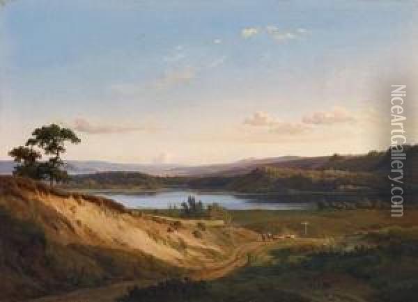 Sheperds Returning By A Lake Oil Painting - Louis Gurlitt