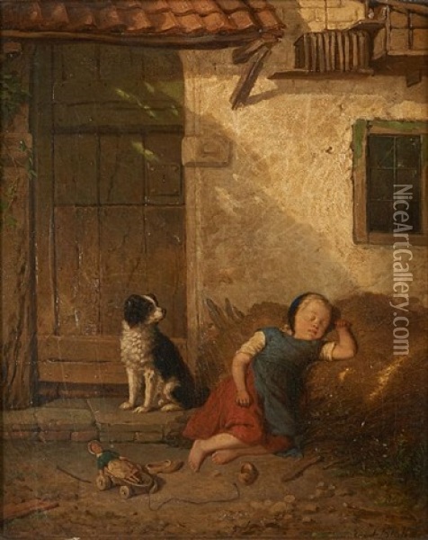 Jeune Enfant Endormi Pres De Son Jouet Oil Painting - Eugene Francois De Block