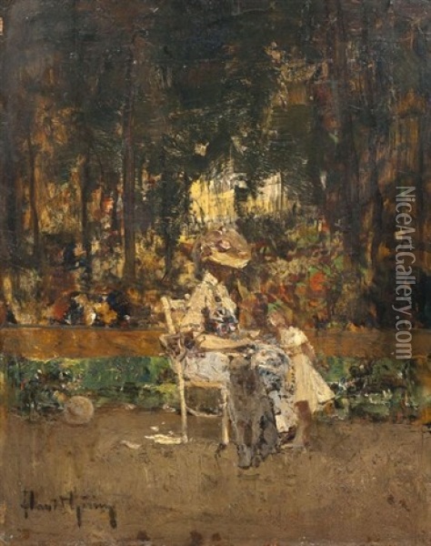 Mere Et Enfant Place Bellecour A Lyon Oil Painting - David Eugene Girin