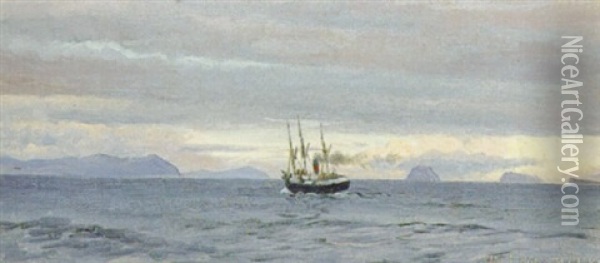 Marine Med Fiskekutter Pa Havet, Antagelig Ved Faeroerne Oil Painting - Christian Blache