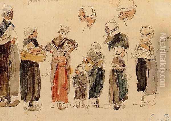 Breton Peasants Oil Painting - Eugene Boudin