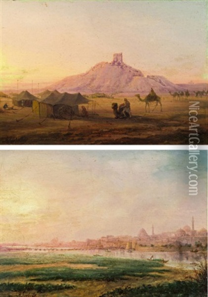Pendants: Blick Auf Den Tempel Von Borsippa (babylon/irak); Blick Auf Istanbul (pair) Oil Painting - Alexandre Svoboda