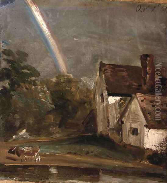Willy Lott's House with a Rainbow, dated October 1st, 1812 Oil Painting - John Constable
