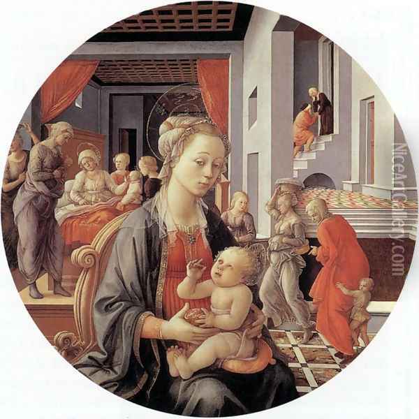 Madonna And Child With Stories From The Life Of The Virgin Oil Painting - Filippino Lippi