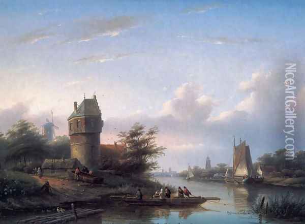 The Ferry Oil Painting - Jan Jacob Coenraad Spohler