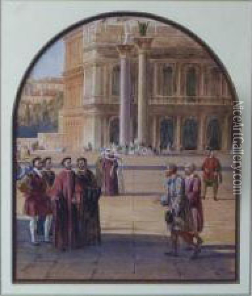 Figures In An Venetian Piazza Oil Painting - Marcus Stone