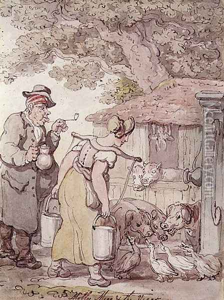 Molly Moggs and the Vicar Oil Painting - Thomas Rowlandson