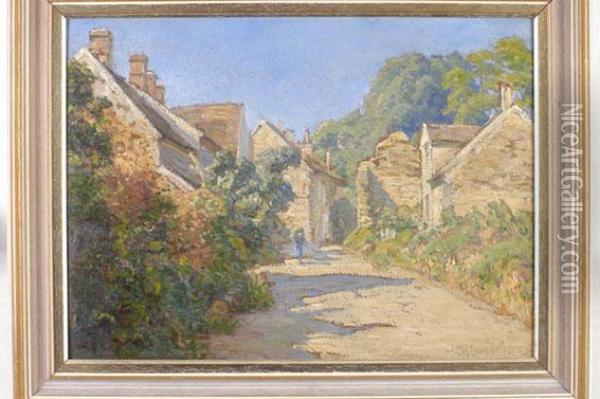 Sunlit Country Village Street Scene Oil Painting - Charles Jean Coussediere