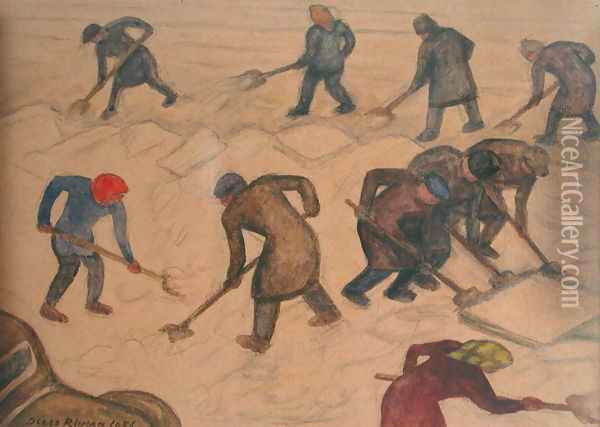 Shovelling Snow 1956 Oil Painting - Diego Rivera