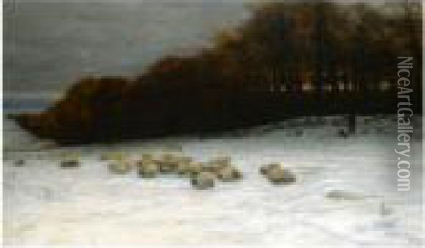 When Snow The Pasture Sheets Oil Painting - Joseph Farquharson