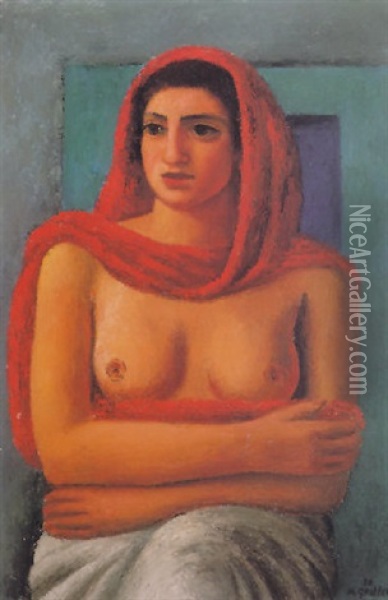 The Red Shawl Oil Painting - Mark Gertler