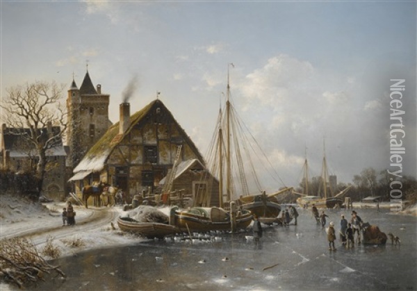 Winter On The Rhine Oil Painting - Johannes Bartholomaeus Duntze
