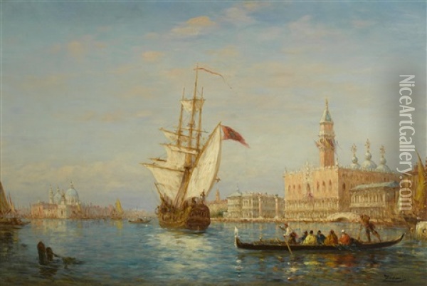 L'entree Dans Le Grand Bassin, Venise Oil Painting - Charles Clement Calderon