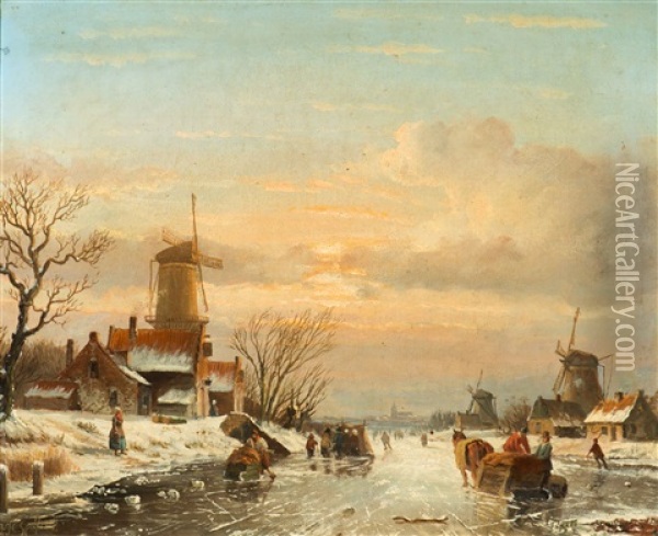 Entertainment On The Ice With 'koek-en-zopie' Oil Painting - Jacob Jan Coenraad