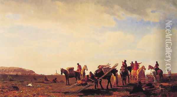 Indians Travelling Near Fort Laramie Oil Painting - Albert Bierstadt