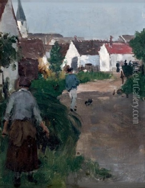 Entree Du Village D'epagny Oil Painting - Norbert Goeneutte