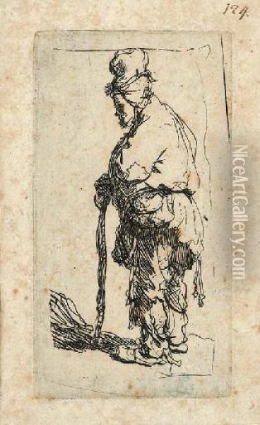 Beggar Leaning On A Stick, Facing Left (b., Holl. 163; H. 9) Oil Painting - Rembrandt Van Rijn