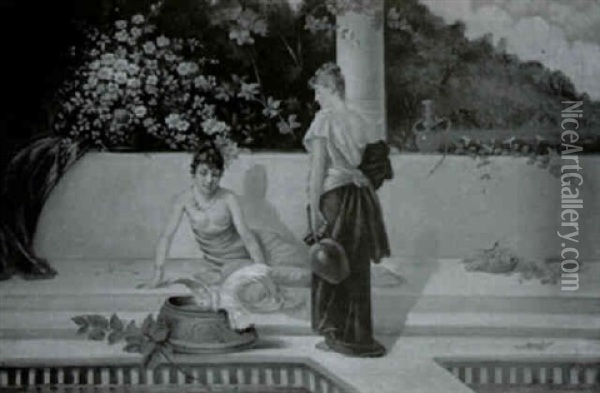 Woman Beside A Pool Oil Painting - Albert Emile Artigue