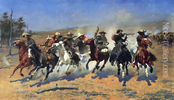 A Dash for the Timber Oil Painting - Frederic Remington