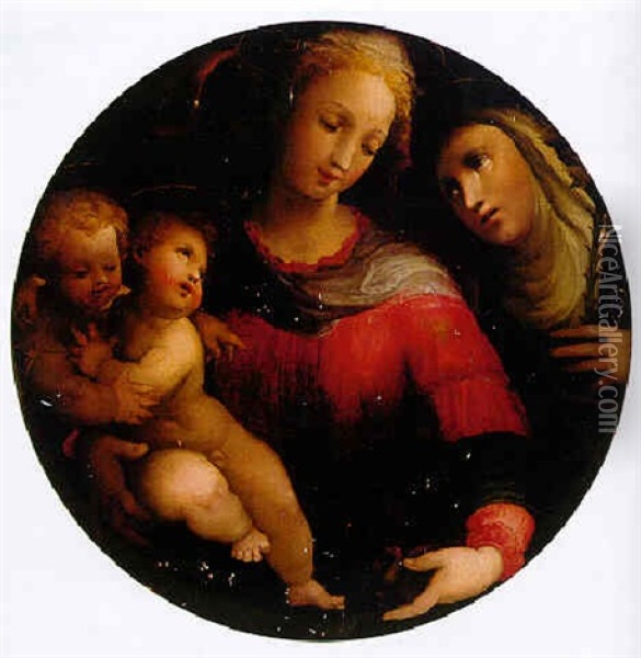 The Madonna And Child With The Infant Saint John The Baptist And Saint Catherine Of Siena Oil Painting - Arcangelo di Leonardo Salimbeni