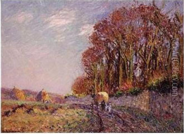 La Charrette, Paysage D'automne Oil Painting - Gustave Loiseau