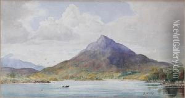 Mountainous Lake Scene Oil Painting - Edwin Earp