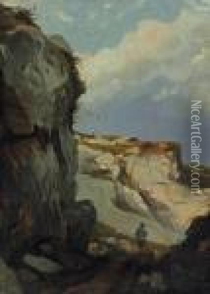 A Figure At The Foot Of A Cliff Oil Painting - Eugene Isabey