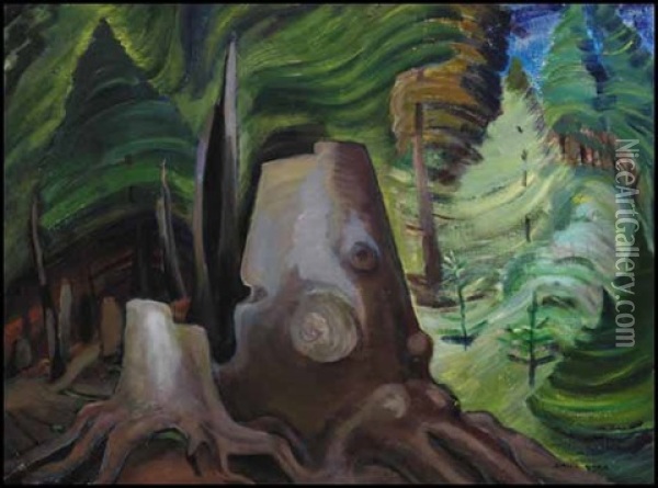 Stumps Oil Painting - Emily Carr