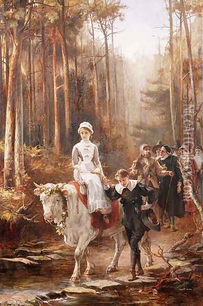 Priscilla, The Courtship of Miles Standish, 1885 Oil Painting - Laslett John Pott