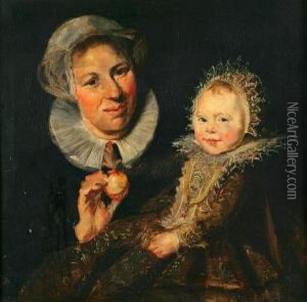 Catherine Hooft And Her Nurse Oil Painting - Frans Hals