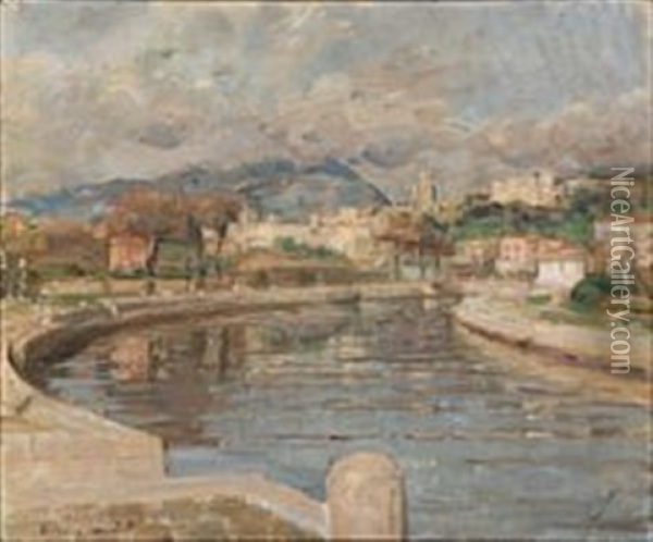 View From The Canal In Terracina Oil Painting - Julius Paulsen