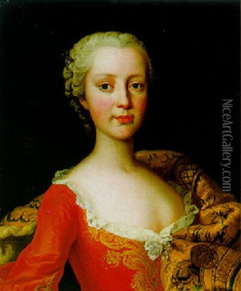 Bildnis Einer Jugen Dame In Rotem Kleid Oil Painting - Martin van Meytens the Younger