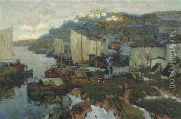 The Harbour Oil Painting - Konstantin Ivanovich Gorbatov