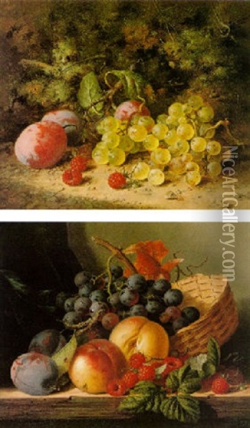 Still Life With Peaches, Grapes, Plums, And Raspberries Oil Painting - Edward Ladell