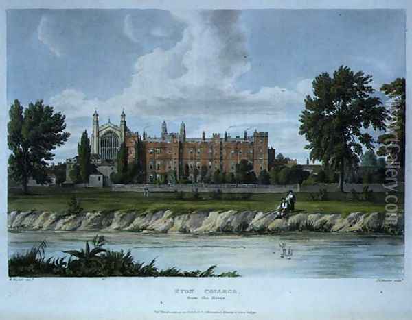 Eton College from the River, from History of Eton College, part of History of the Colleges, engraved by Joseph Constantine Stadler (fl.1780-1812) pub. by R. Ackermann, 1816 Oil Painting - William Westall