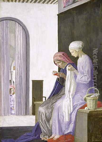 Mary in the House of Elizabeth, 1917 Oil Painting - Robert Anning Bell