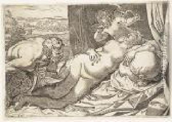 Venus And A Satyr<</b> Oil Painting - Annibale Carracci