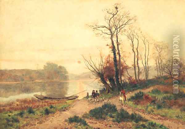 The Dawn Hunt Beside A Lake Oil Painting - Fernand Lutscher