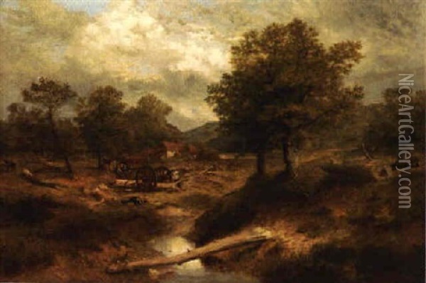 Woodcutters In A Clearing Oil Painting - George Vicat Cole