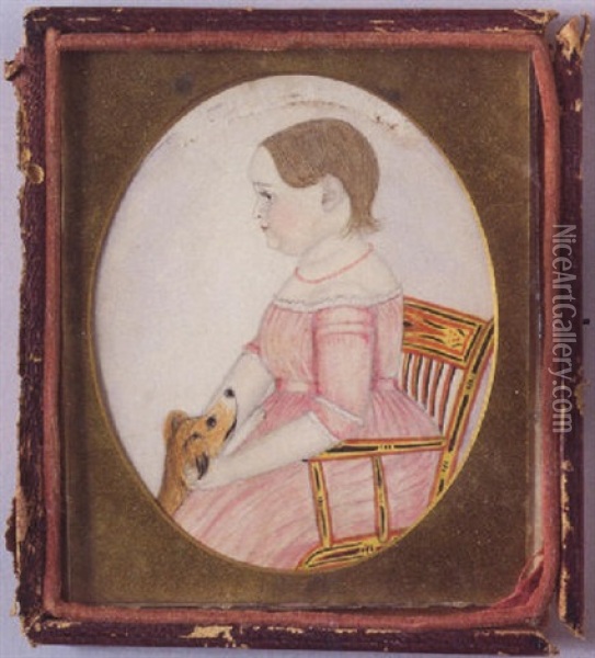 Portrait Of A Child In Pink Seated In A Paint Decorated Fancy Chair Oil Painting - Justus Dalee