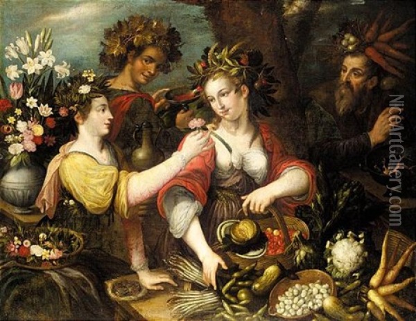 An Allegory Of The Four Seasons Oil Painting - Jean-Baptiste de Saive the Younger