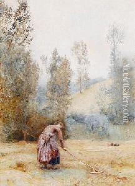 Raking Hay Oil Painting - John William North