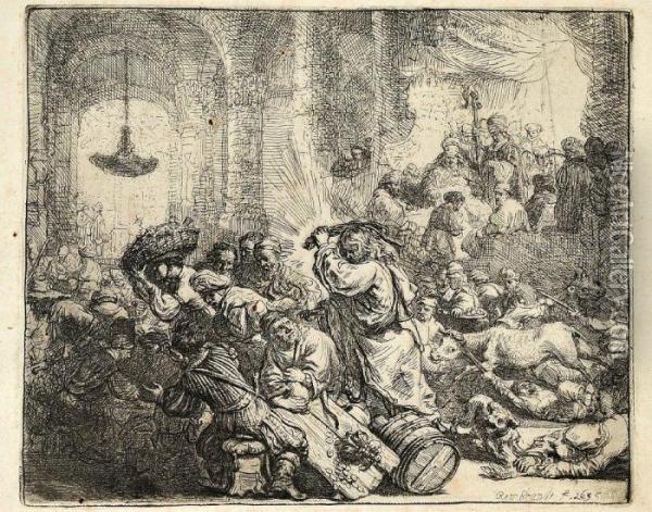 Expulsao Dos Vendilhoes Do Templo Oil Painting - Rembrandt Van Rijn