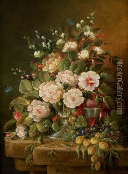 Still Life With Flowers Oil Painting - Martine Adriane Marie van Toulon