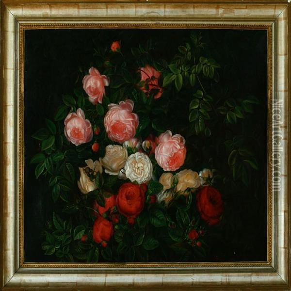 Red And White Roses Oil Painting - I.L. Jensen