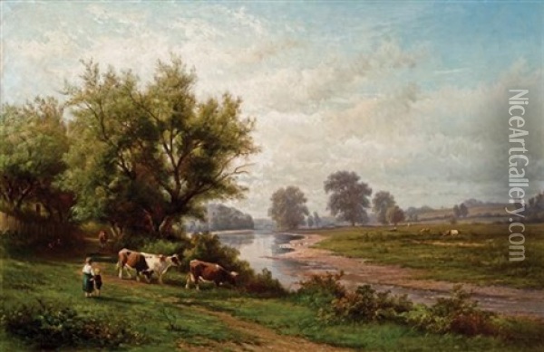 Landscape With Cattle Oil Painting - Hendrik Dirk Kruseman van Elten