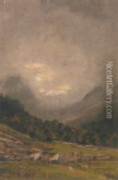 A Stormy Landscape Oil Painting - Lorenzo Delleani