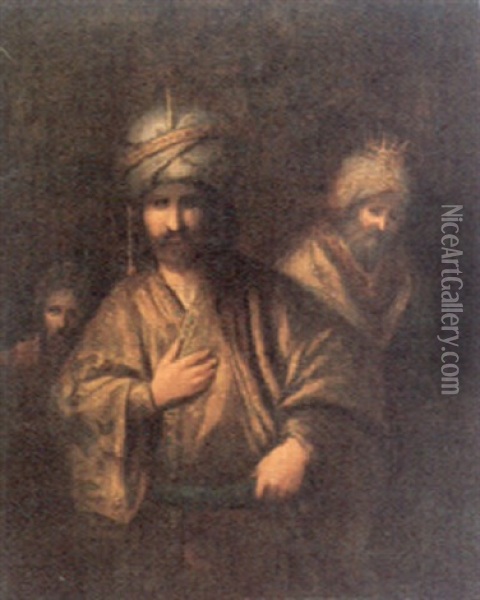 Haman And Ahasver(?) Oil Painting - Aert De Gelder