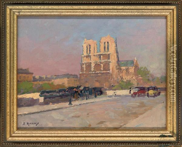 Notre Dame At Sunset Oil Painting - Jules Ernest Renoux